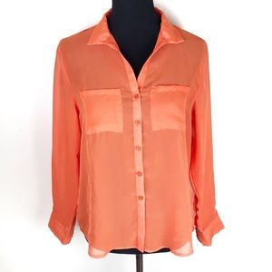 ECKO RED Orange Hi Low Sheer Backless Button Down